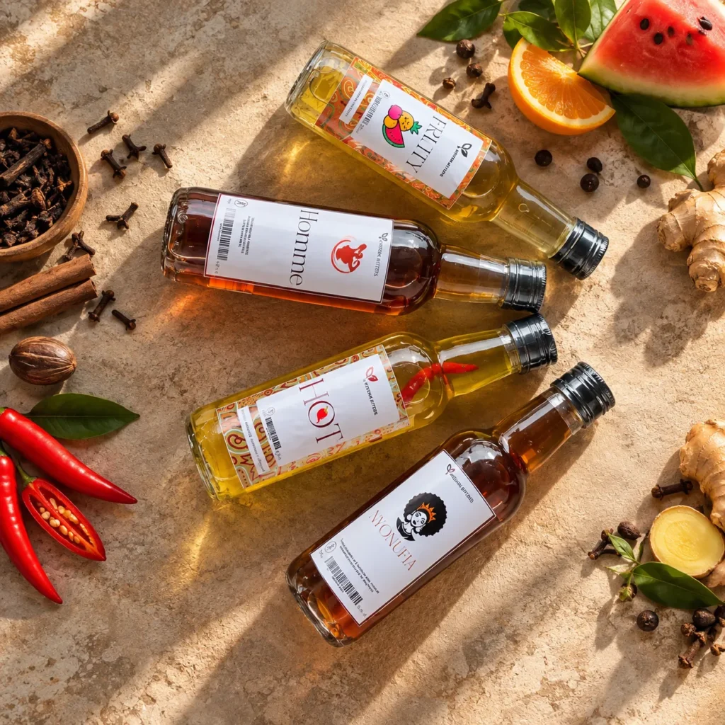 Kpevika Bitters — bouteilles et épices